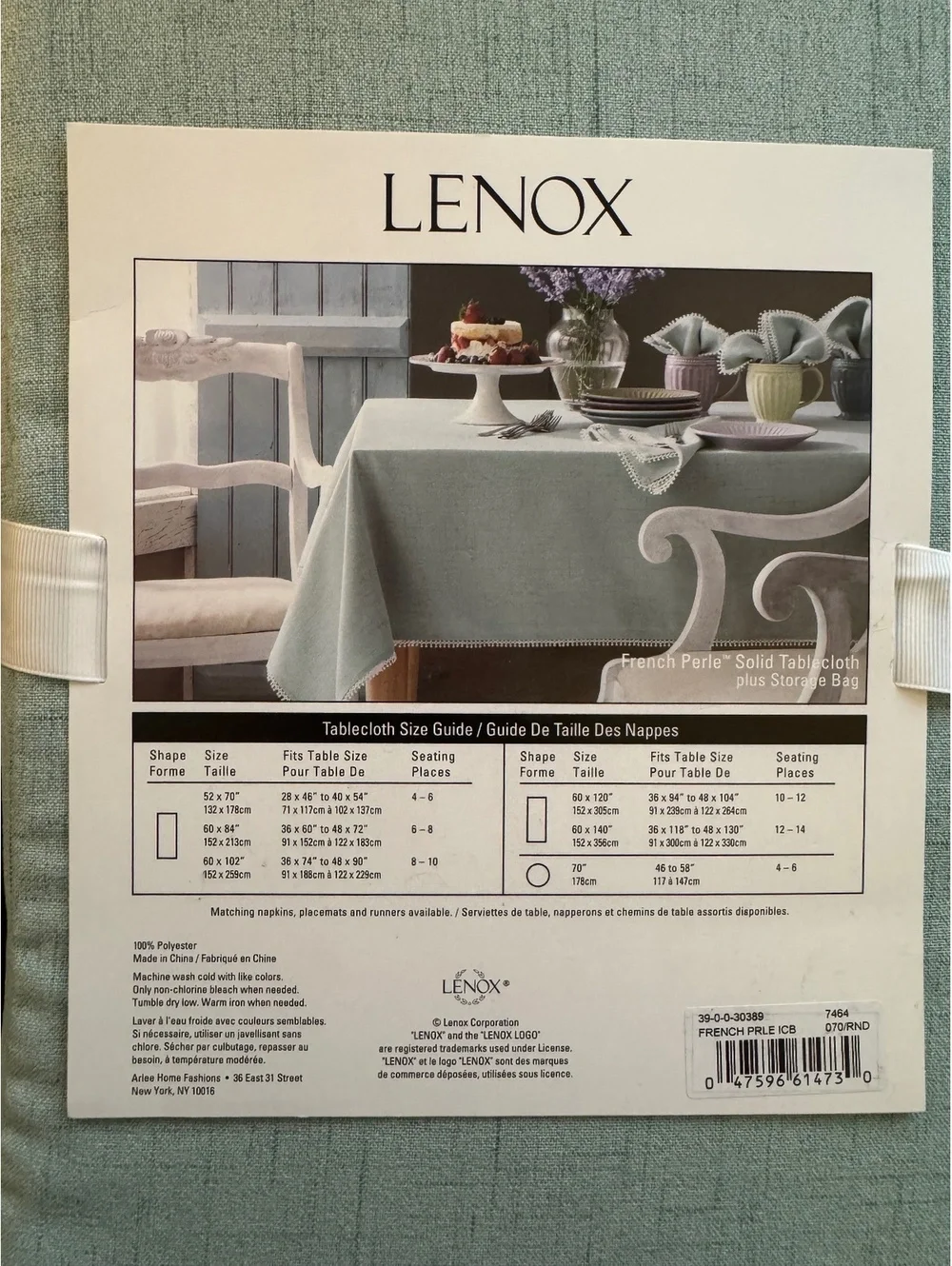 Lenox French Perle Tablecloth with Decorative Trim, 70
